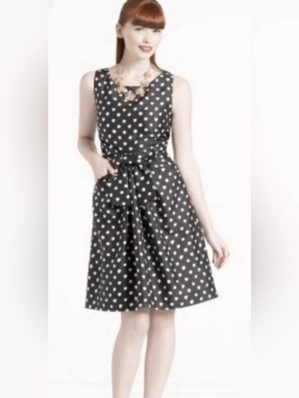 ♠️👓♠️👓♠️ kate spade Black&White Silk Polkadot BIG BOW “Jillian” Dress sz12 EUC